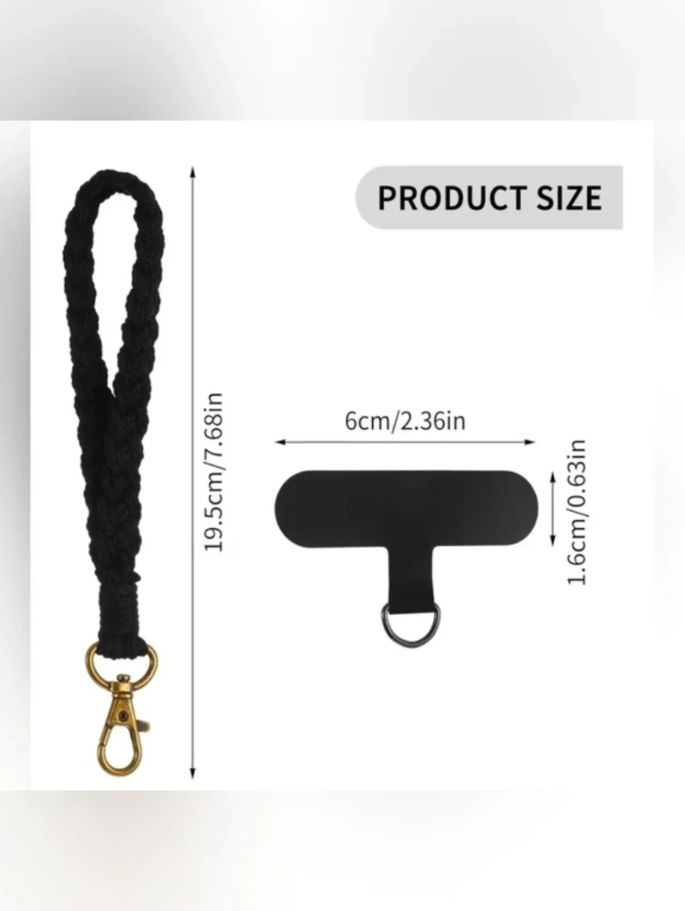 Boho Macrame Phone Wrist Strap/ Cell Phone Lanyard with Tether Tab In Black BNIB